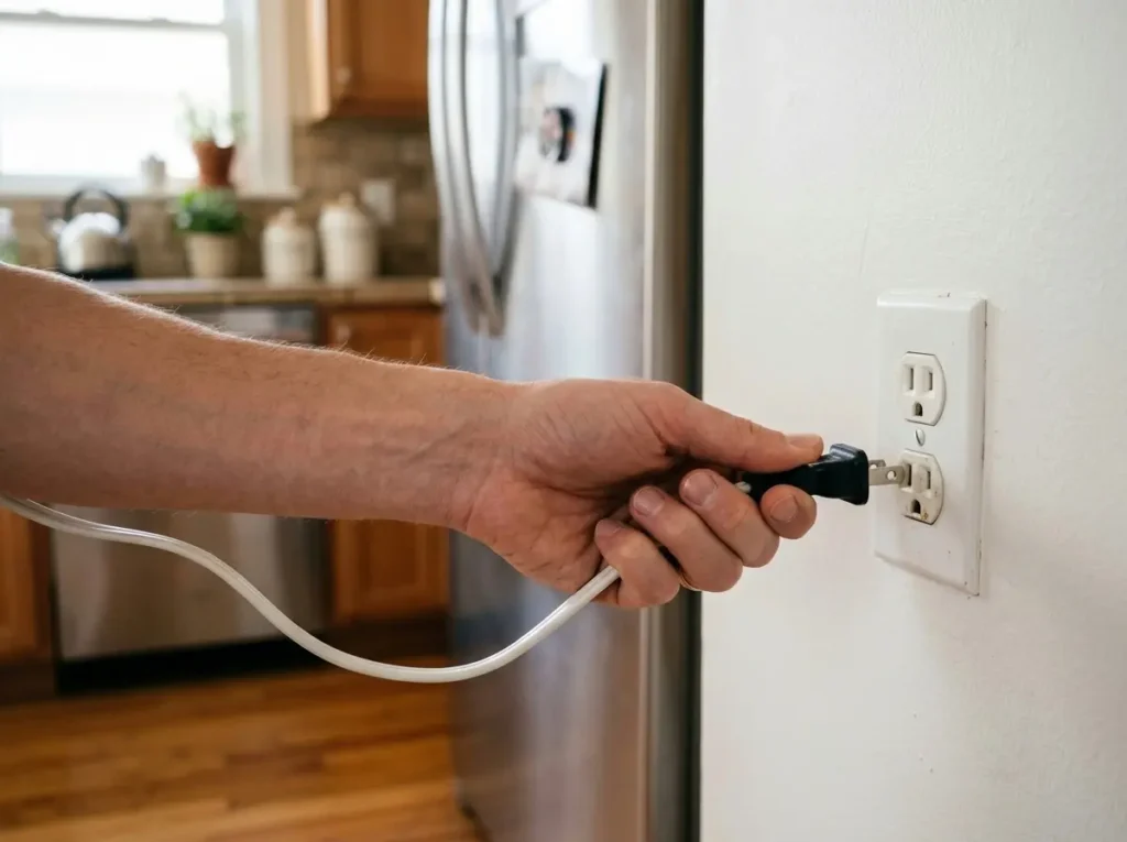 Unplugging an LG refrigerator before defrost heater repair