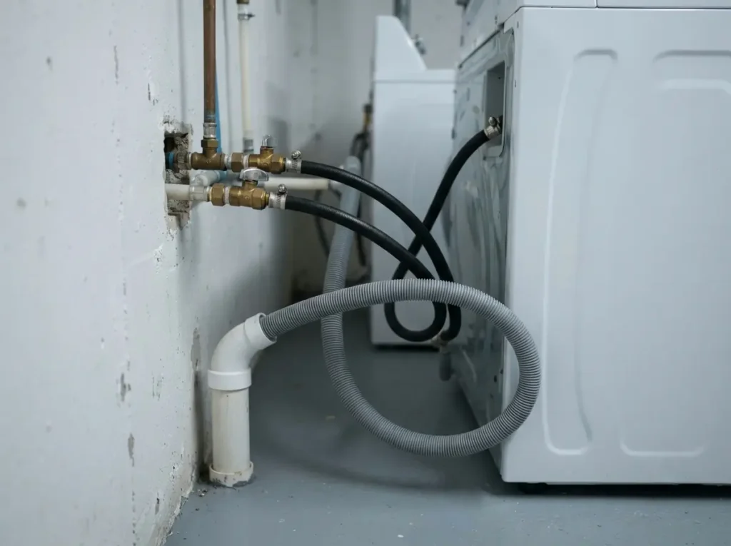 Washing machine drain hose and water valve connections