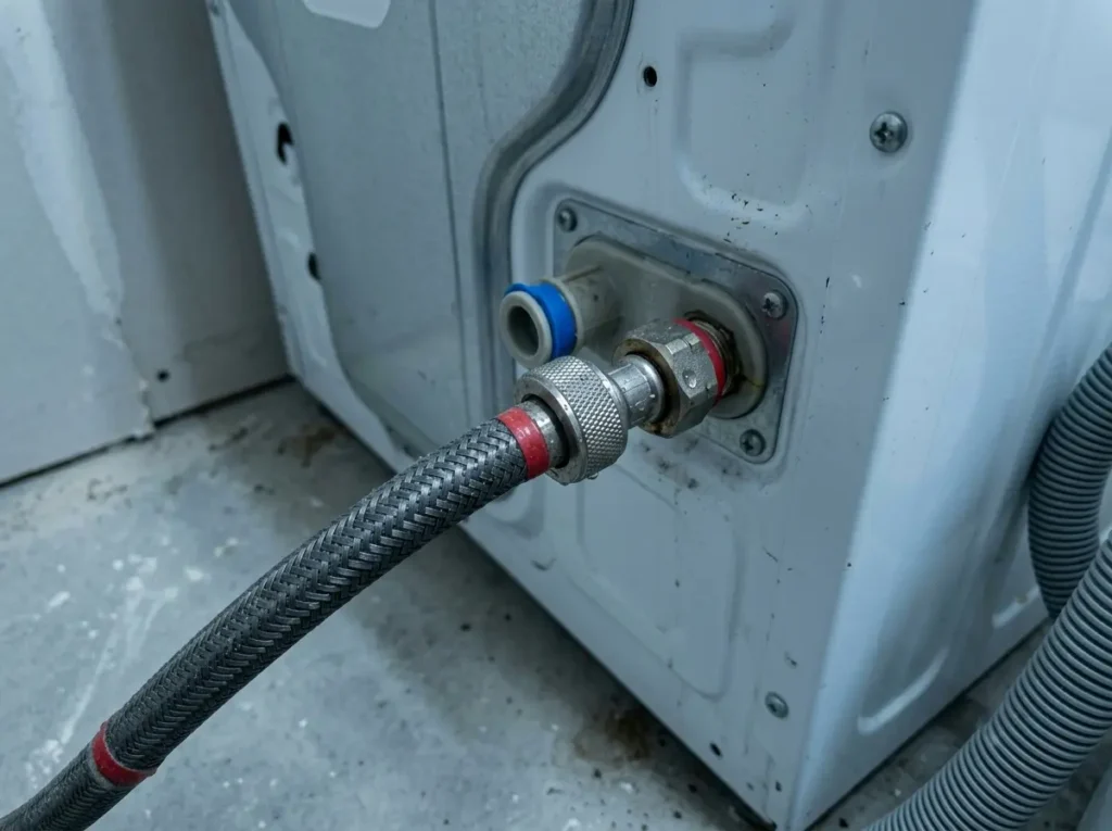 Washing machine water supply hose and inlet connection