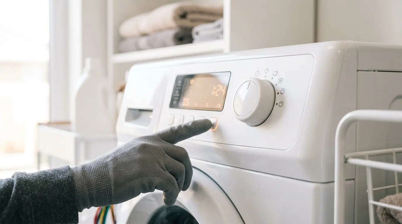 Front-load washer control panel with a lit display, illustrating a Frigidaire washer error code