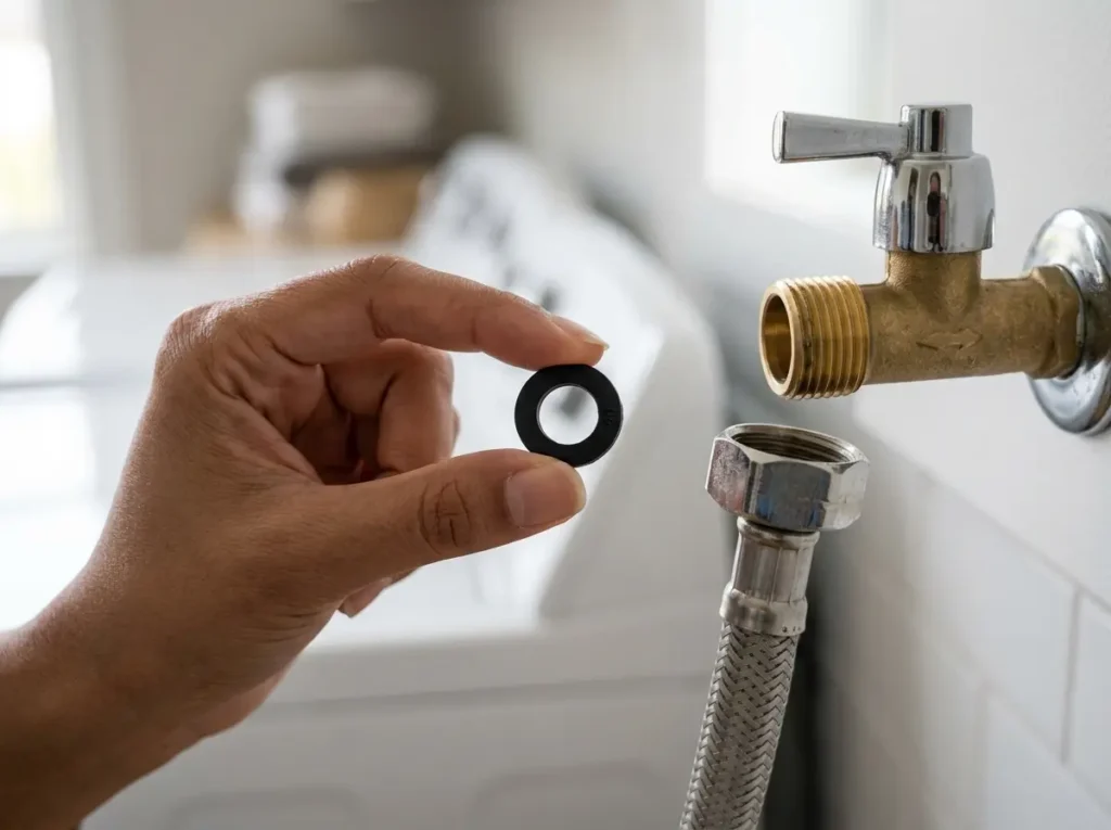 Rubber washer at a washing machine fill hose connection
