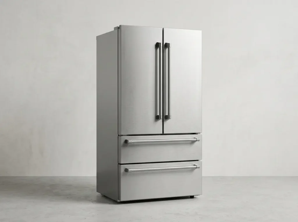 Refrigerator with a bold heavy-duty stainless steel finish
