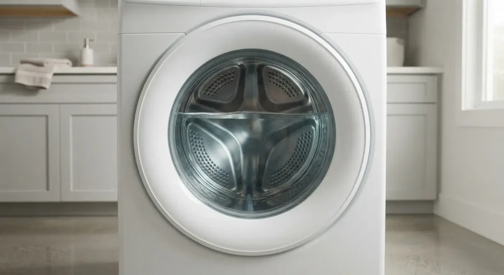 Washer drum filled with water almost to the top of the door opening during a fill cycle