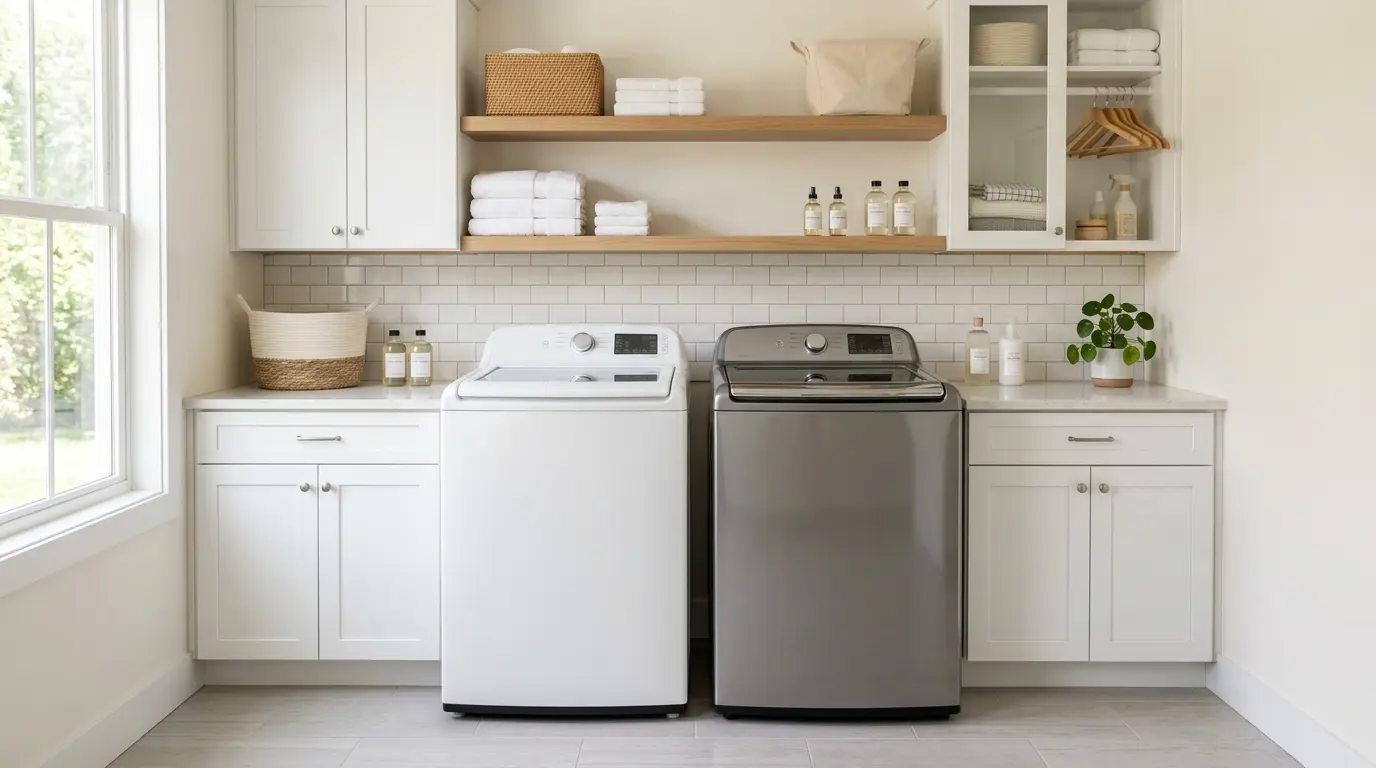 Two Whirlpool top-load washers side by side comparing the WTW7120HW vs WTW8127LC